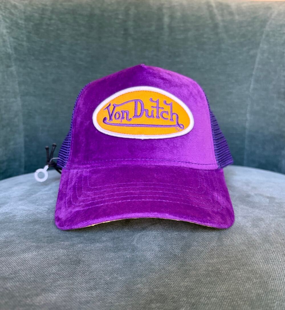 Von Dutch Purple Trucker Hat with Yellow Patch & Emblem - NWT